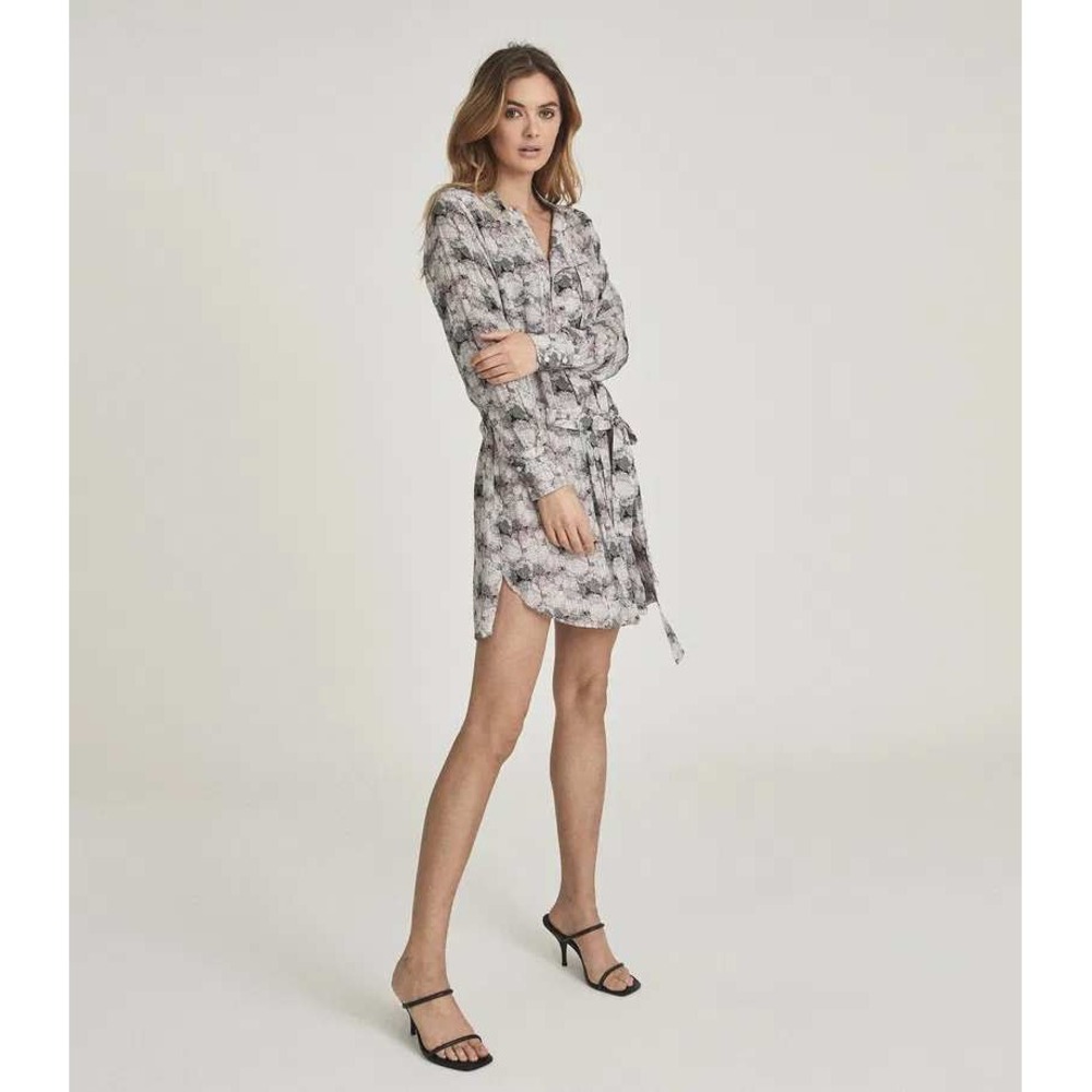 Reiss Alice Abstract Print Drop Waist Mini Dress Womens 6 Pink Black No Belt